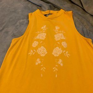 Deep Yellow Relaxed Fit Dress with White Floral Accents